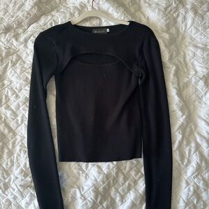 Black Ribbed Cutout Crop Top